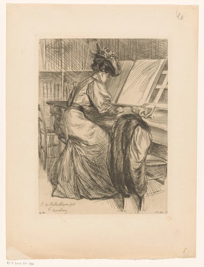 Woman reading in a library by François Courboin