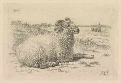 Lying Ram in a Meadow by Frans Lebret