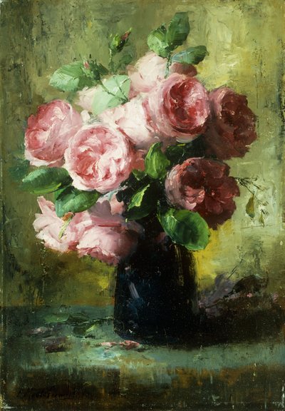 Pink Roses in a Vase by Frans Mortelmans