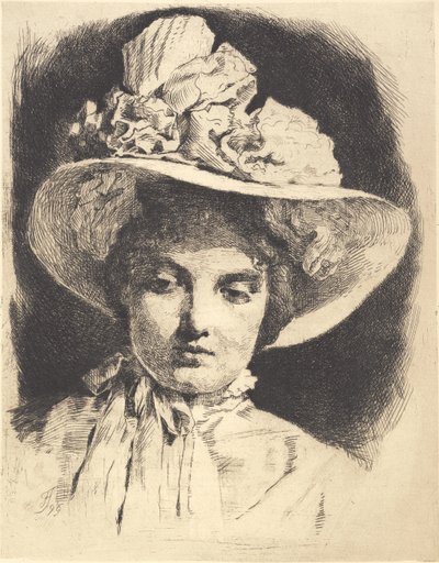 Young Girl, Front View, with Wide-Brimmed Hat by Frans Schwartz