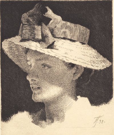 Young Girl with Straw Hat, Profile to the Left by Frans Schwartz