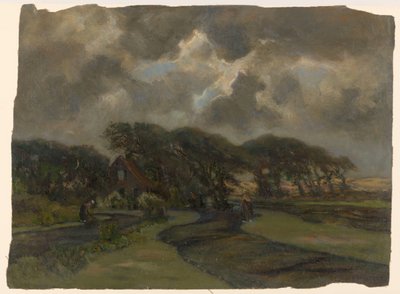Cottage by the Edge of the Woods and Women with Fishing Nets by Frans Alexander Evert Lodewijk Smissaert