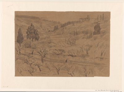 Italian Hill Landscape with Houses and Trees by Frans Alexander Evert Lodewijk Smissaert