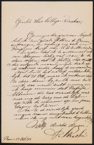 Letter to August Allebé by Frans Stracké