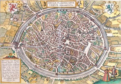 Map of Bruges, Belgium by Franz Hogenberg