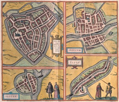 Sneek, Dokkum, Sloten, Ijlst, Netherlands (engraving) by Franz Hogenberg