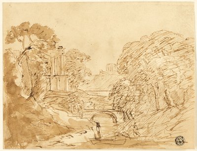 Landscape with Bridge and Ruins by Franz Kobell