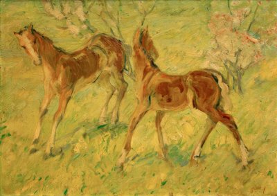 Foals in the Meadow (Jumping Foals) by Franz Marc