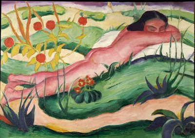 Nude Lying in the Flowers by Franz Marc