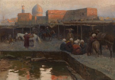 Caravanserai by Gur-e Amir in Samarkand by Franz Roubaud