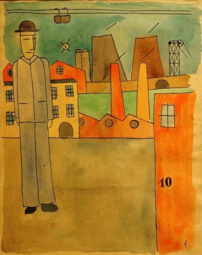 Man with Hat Next to Factories by Franz Wilhelm Seiwert