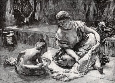 Child Bath, Egypt by Frederick Arthur Bridgman