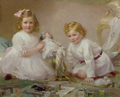 A Brother and Sister Playing, 1915 by Frederick Howard Michael