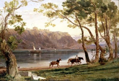 River Landscape with Barge Horses by Frederick Lee Bridell
