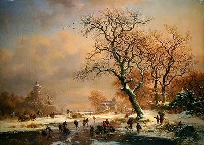 Frozen Winter Landscape with Skaters by Frederick Marianus Kruseman