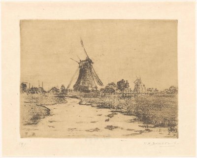 Mill by a Ditch by Frederika Henriëtte Broeksmit (signed by artist)
