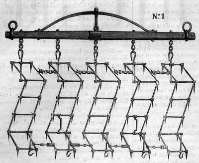 Agricultural machine: an articulee harrow. by French School