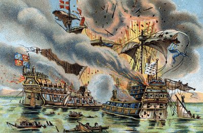 Battle of Cape Saint-Mathieu on August 10 by French School