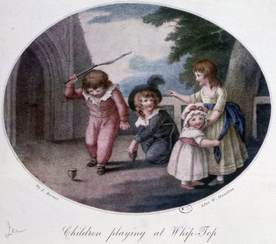 Children playing the top by French School