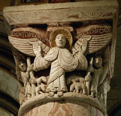 Column capital depicting the archangel Gabriel by French School