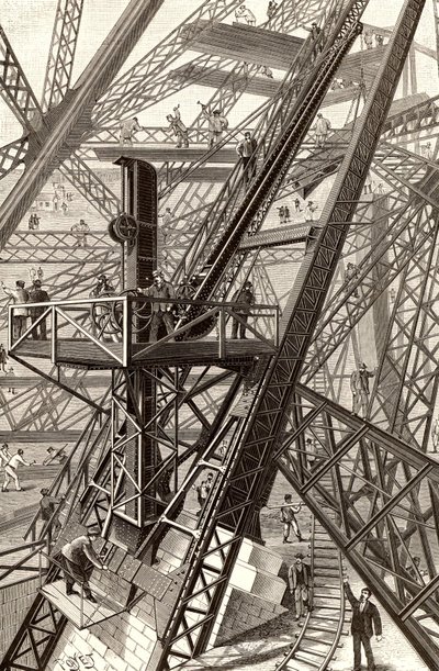 Construction of the Eiffel Tower, Paris by French School
