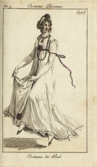 Fashionable woman dancing in a ball gown by French School