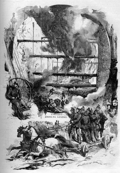 Fire of the Docks in London, England by French School