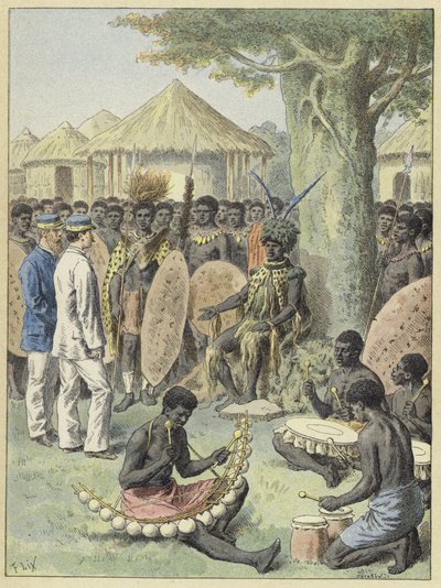 French officers received by an African chief by French School