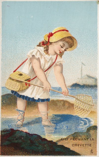 Girl Fishing for Shrimps by French School