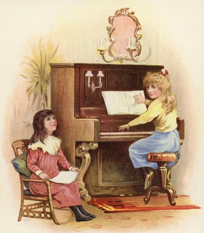 Girls at and by Piano by French School