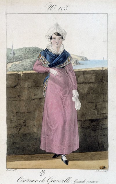 Granville female costume - engraving by French School