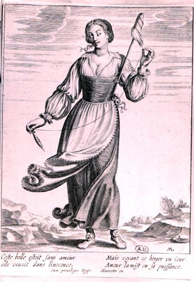 Illustration depicting a shepherdess by French School