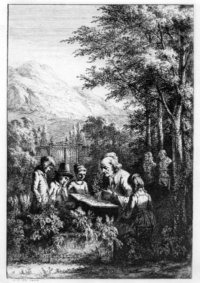 Jean-Jacques Rousseau teaching a group of children by French School