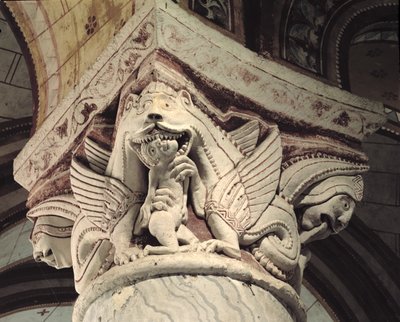 Monster devouring a human, column capital by French School