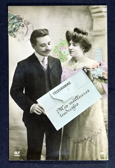 Postcard telegram sent in 1907 by French School