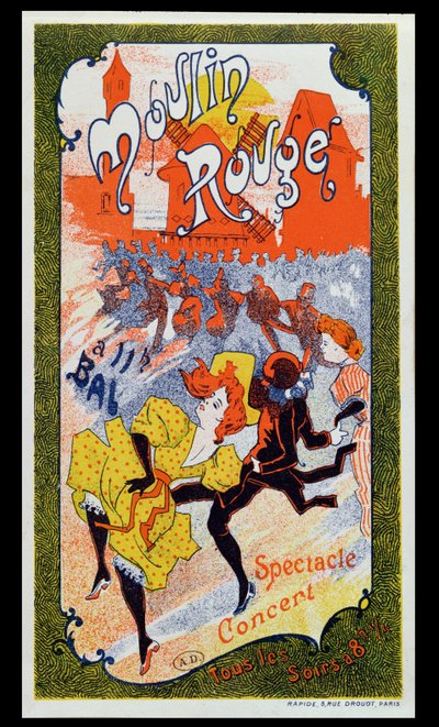 Poster advertising the Moulin Rouge by French School