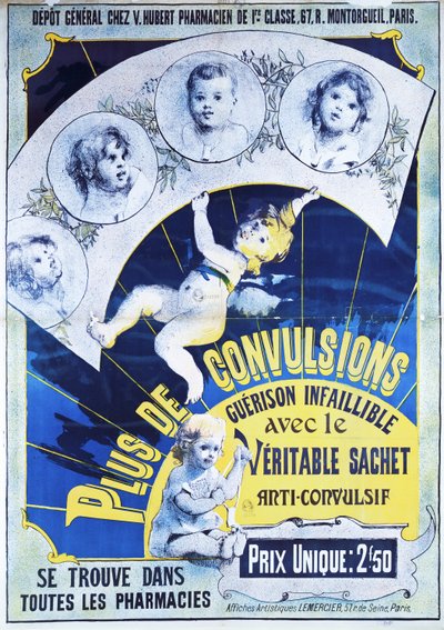 Poster advertising the Veritable Sachets Anti-Convulsif by French School