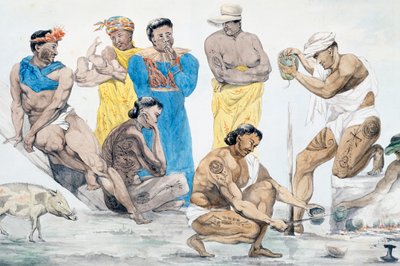 Preparing meal in Tahiti by French School