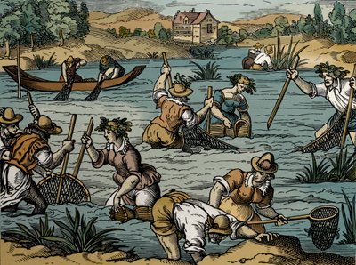River Fishing, from 1584 (engraving) by French School