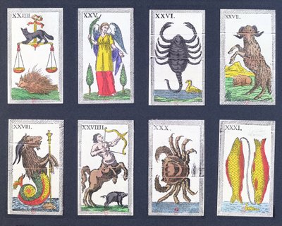 Selection of astrological tarot cards by French School