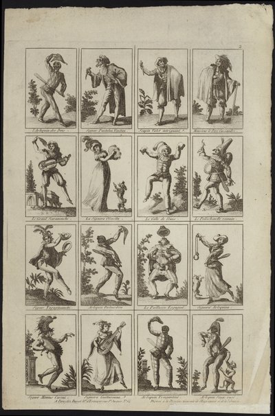 Sixteen Panels Depicting Figures in Costume by French School