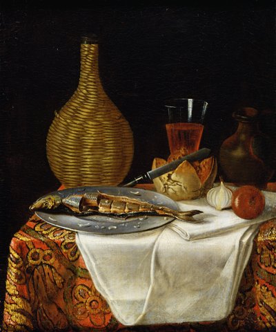 Still Life of a Herring and Flask by French School