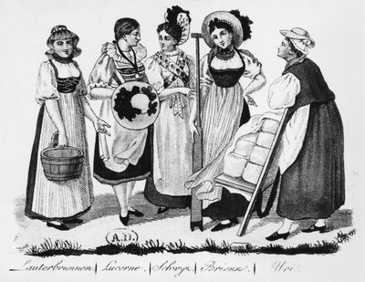 Swiss Women in Traditional Costume by French School