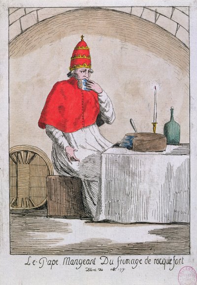 The Pope eating Roquefort cheese, 1791 by French School