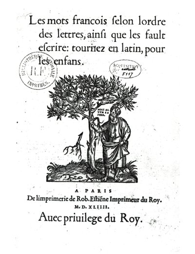 Titlepage of the First French-Latin Dictionary, 1544 by French School