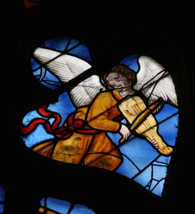 Window depicting a musical Angel by French School