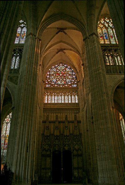 Window depicting the south transept by French School