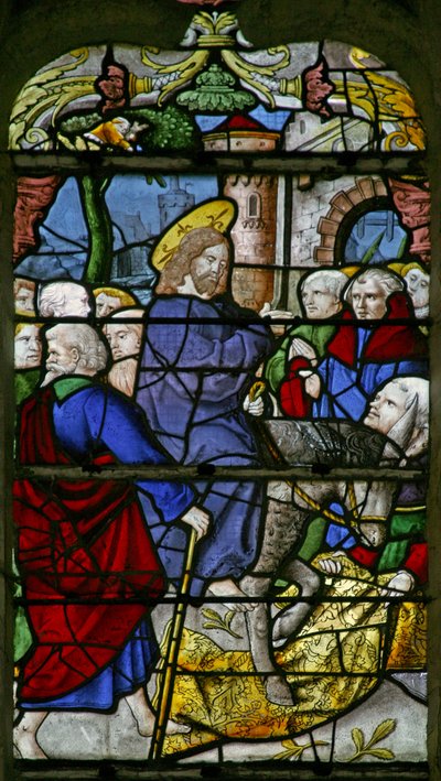 Window w1 depicting the Entry into Jerusalem by French School