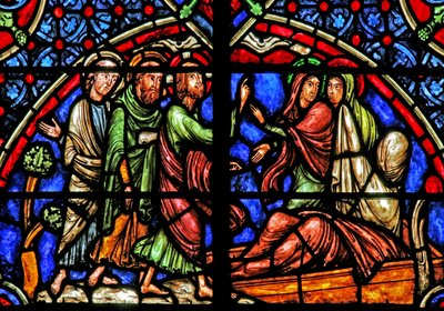 Window depicting the Resurrection of Lazarus by French School