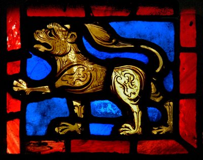 Window depicting a lion by French School